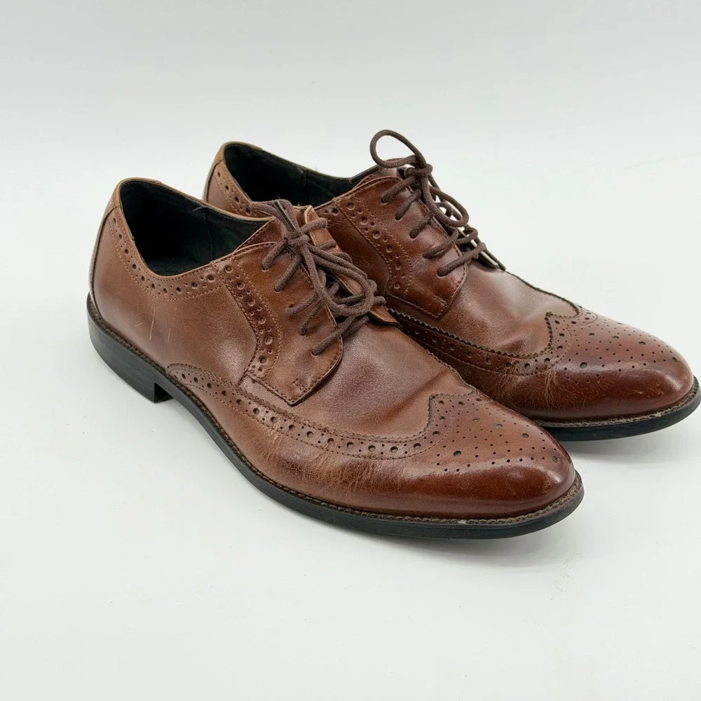 Stacy Adams Mens Brown Leather Wingtip Brogue Oxford Dress Shoes 25014-221